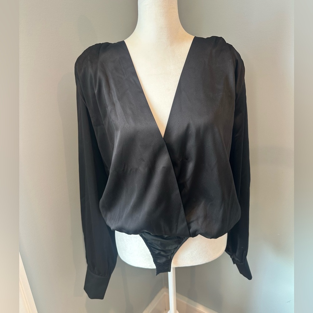Steve Madden Black Satin Bodysuit